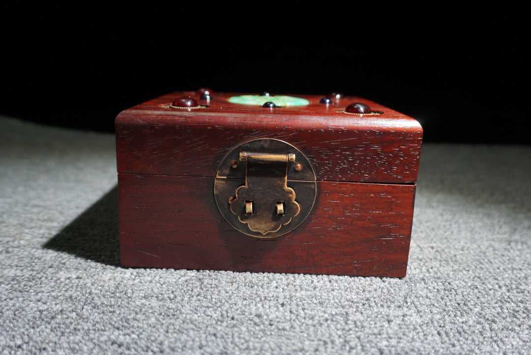 Chinese antique rosewood inlaid gemstone square box