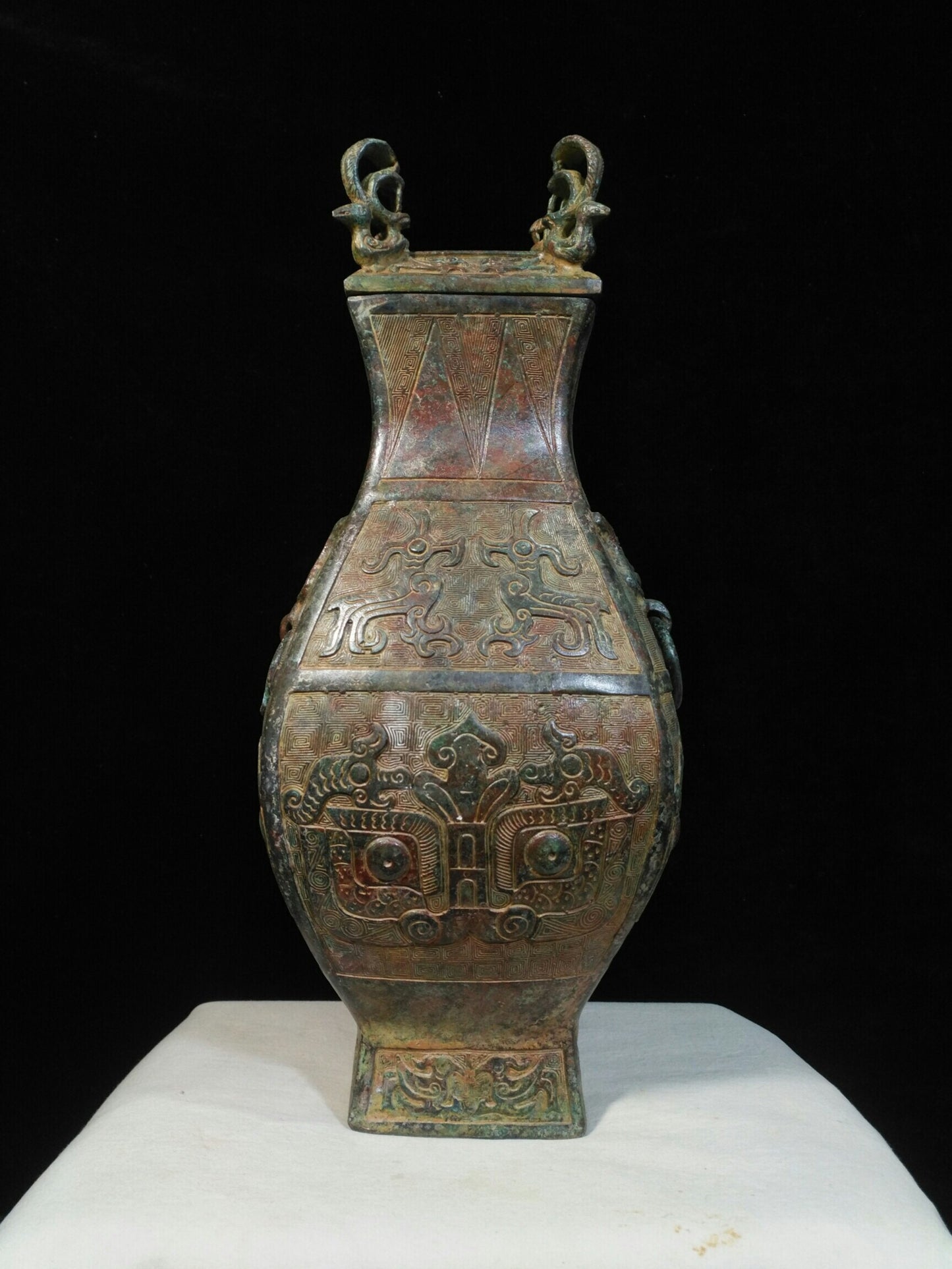 Chinese antique bronze "Taotie Pattern Fang Pot"