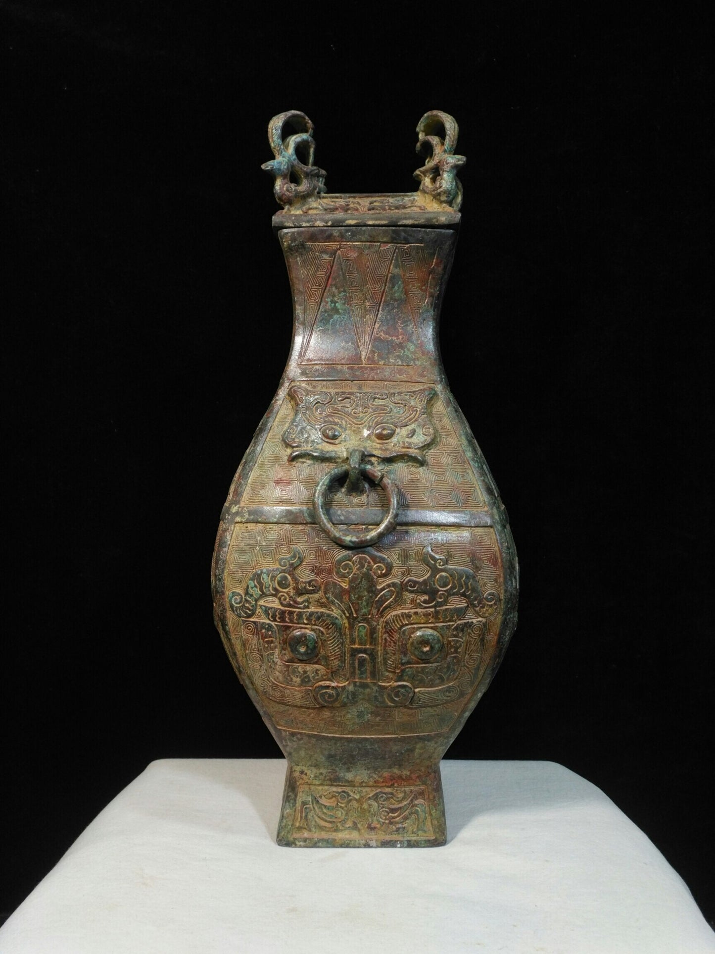 Chinese antique bronze "Taotie Pattern Fang Pot"