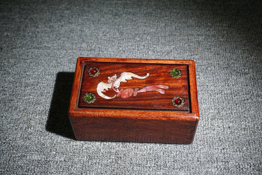 Chinese antique rosewood inlaid shell mechanism box