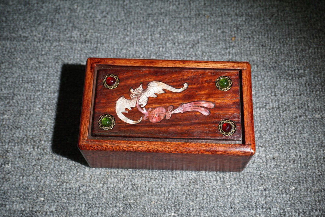Chinese antique rosewood inlaid shell mechanism box