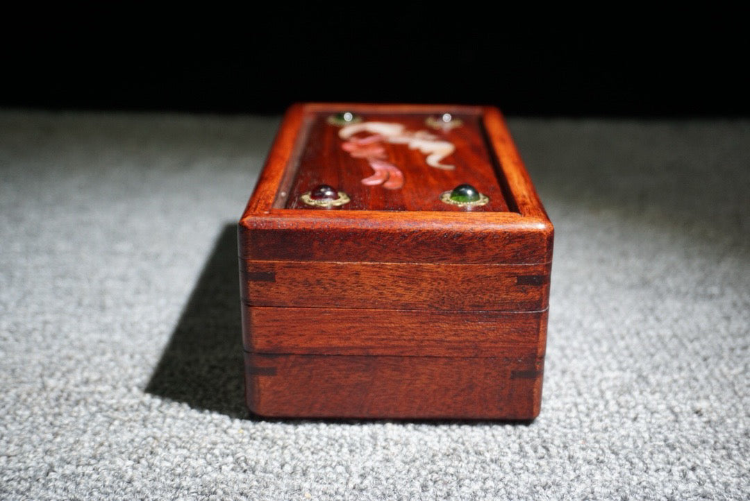 Chinese antique rosewood inlaid shell mechanism box