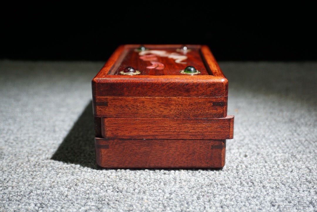 Chinese antique rosewood inlaid shell mechanism box