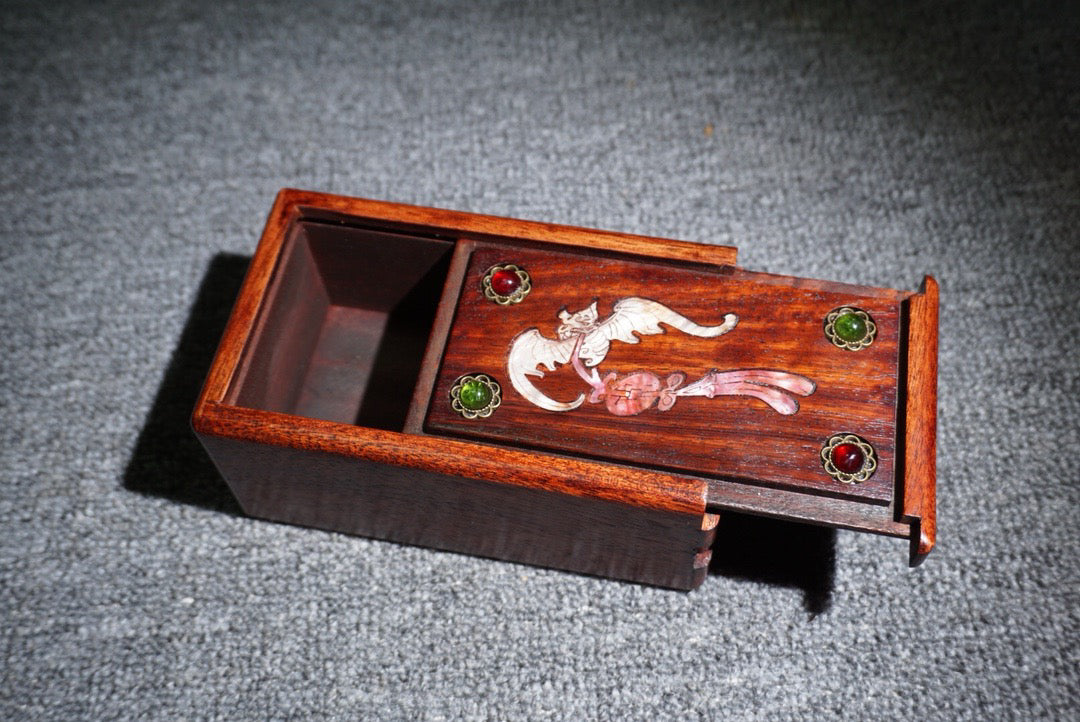 Chinese antique rosewood inlaid shell mechanism box