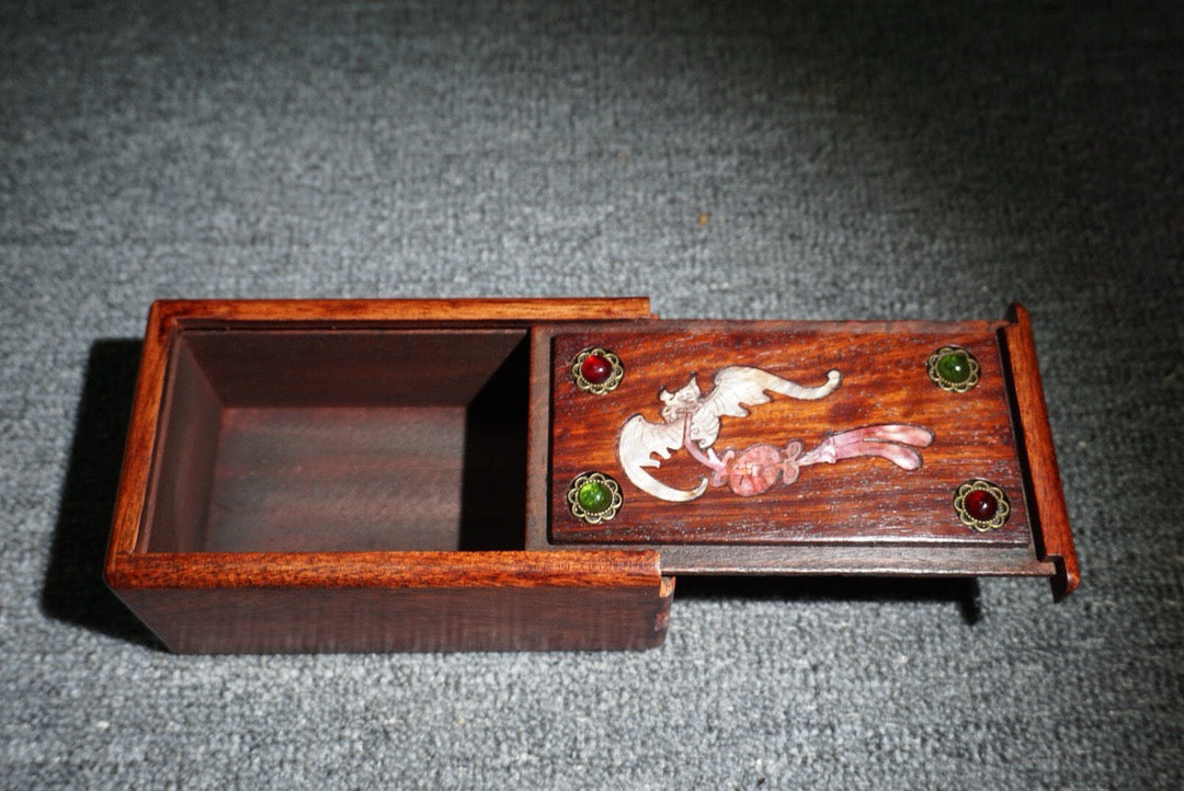 Chinese antique rosewood inlaid shell mechanism box