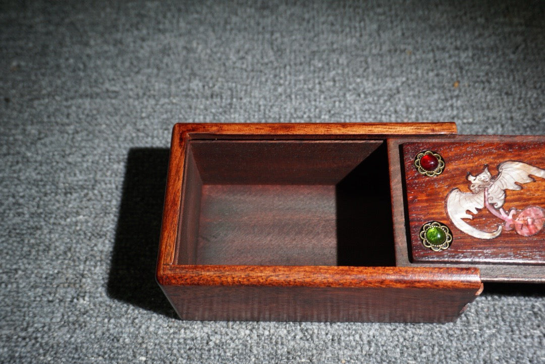 Chinese antique rosewood inlaid shell mechanism box