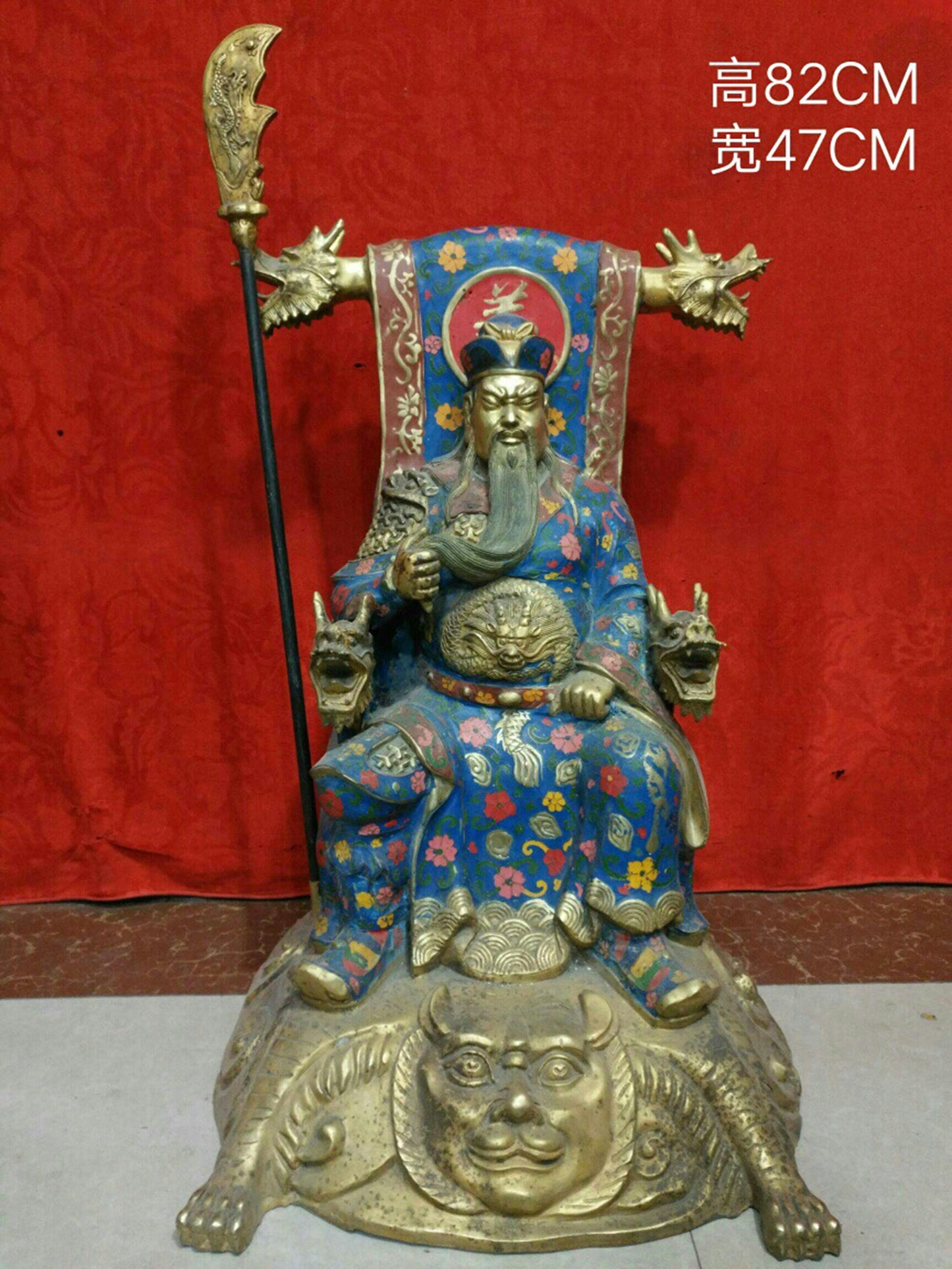 Chinese Antique Pure Copper Cloisonne Enamel Colorful Martial God of Wealth