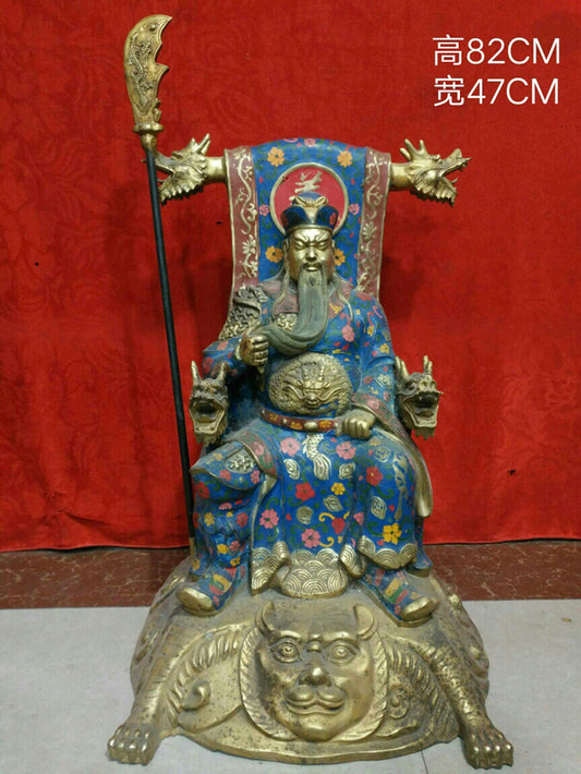 Chinese Antique Pure Copper Cloisonne Enamel Colorful Martial God of Wealth