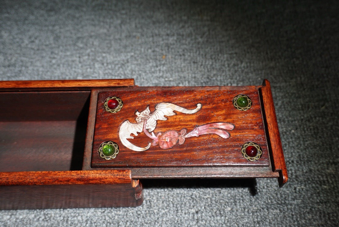 Chinese antique rosewood inlaid shell mechanism box