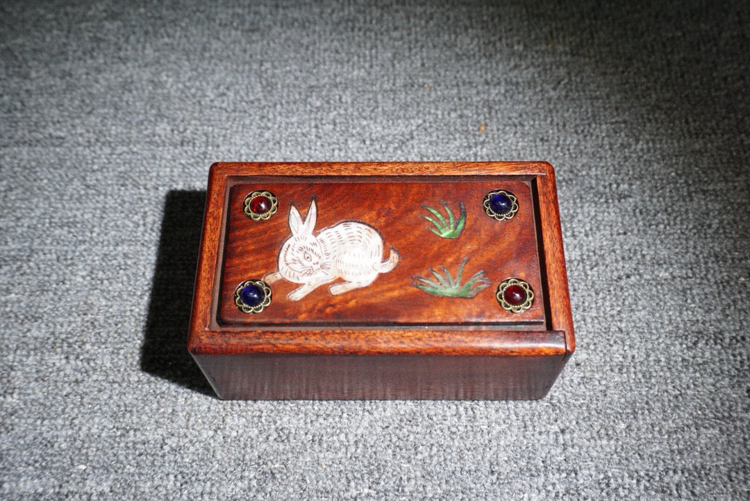 Chinese antique rosewood inlaid shell mechanism box