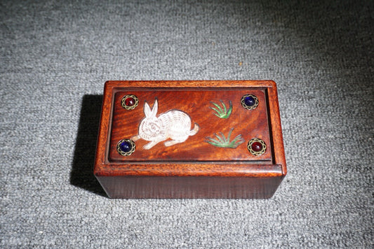Chinese antique rosewood inlaid shell mechanism box