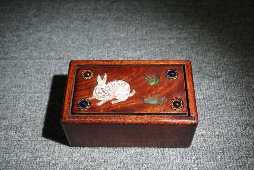 Chinese antique rosewood inlaid shell mechanism box