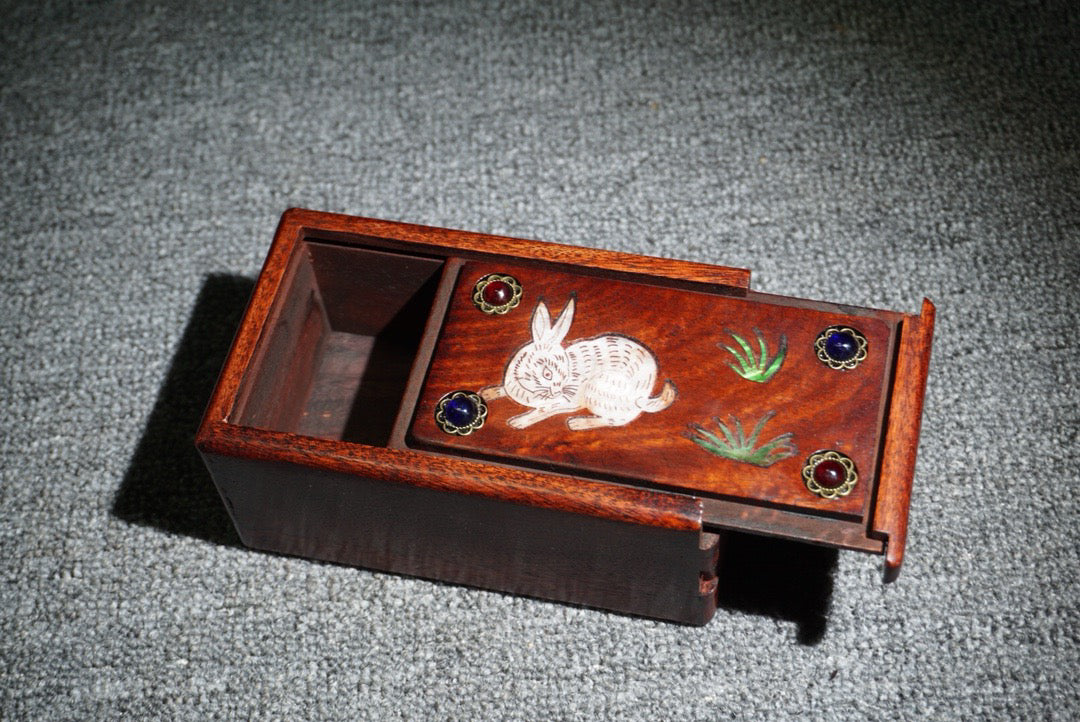 Chinese antique rosewood inlaid shell mechanism box