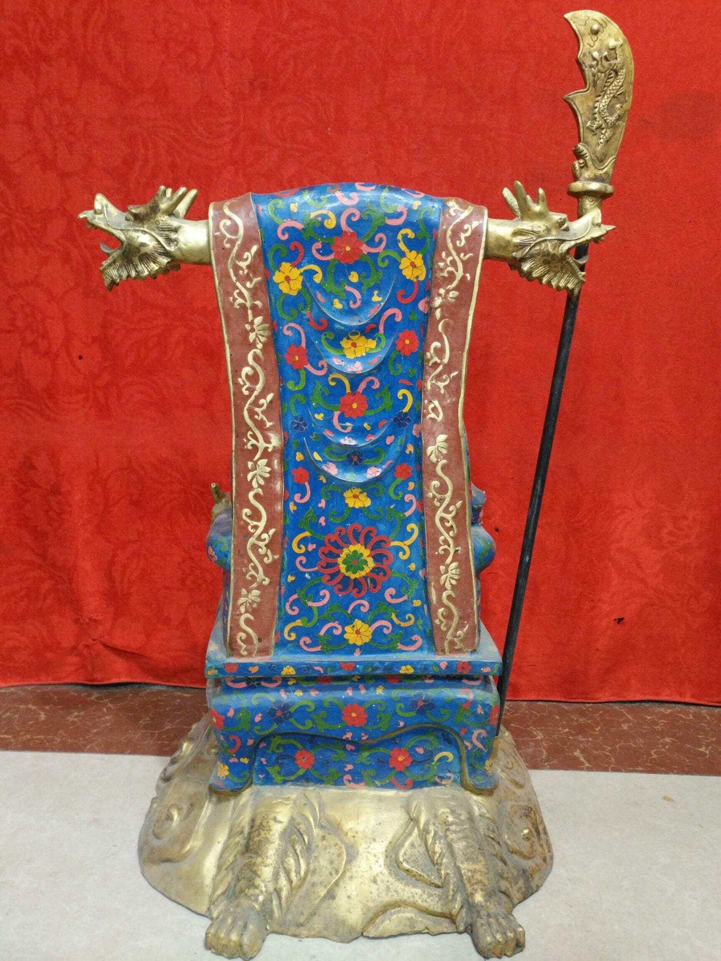 Chinese Antique Pure Copper Cloisonne Enamel Colorful Martial God of Wealth