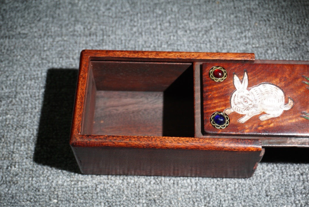 Chinese antique rosewood inlaid shell mechanism box