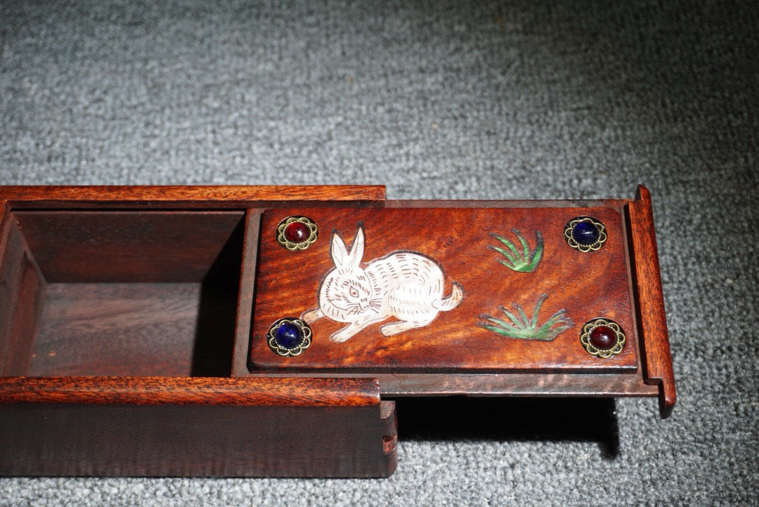 Chinese antique rosewood inlaid shell mechanism box