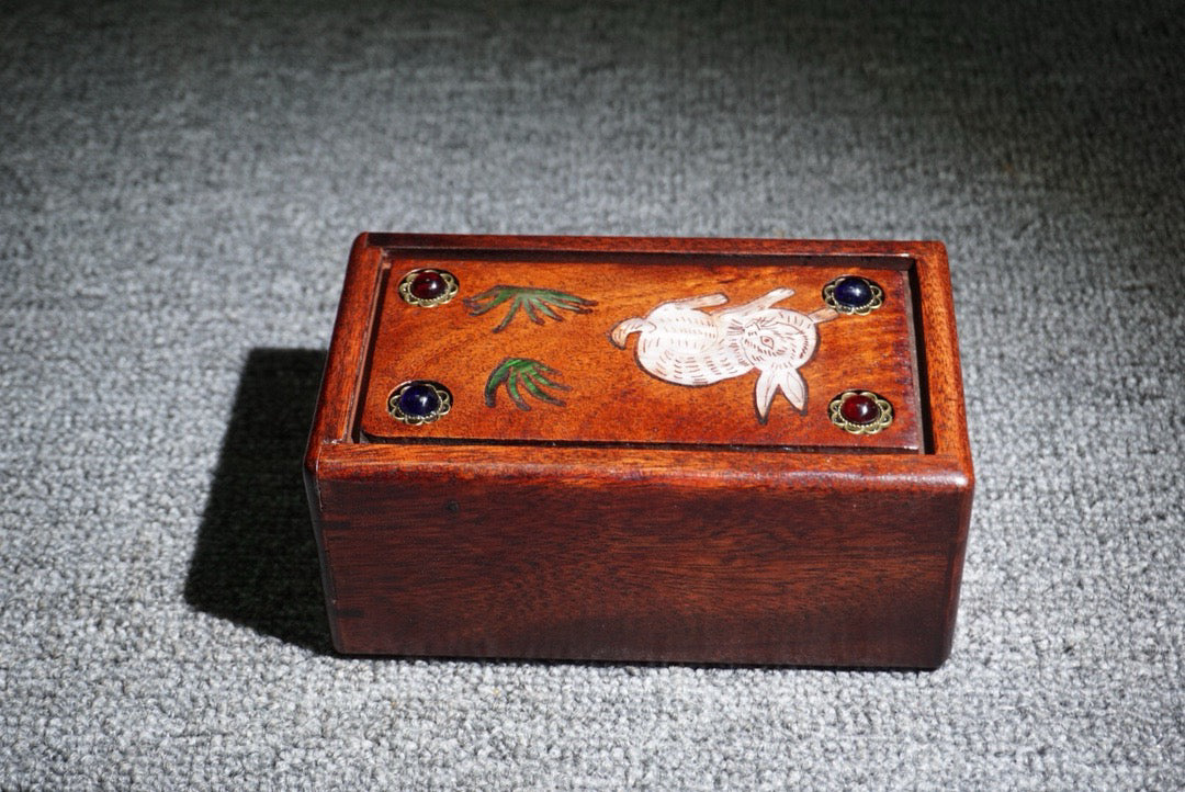 Chinese antique rosewood inlaid shell mechanism box