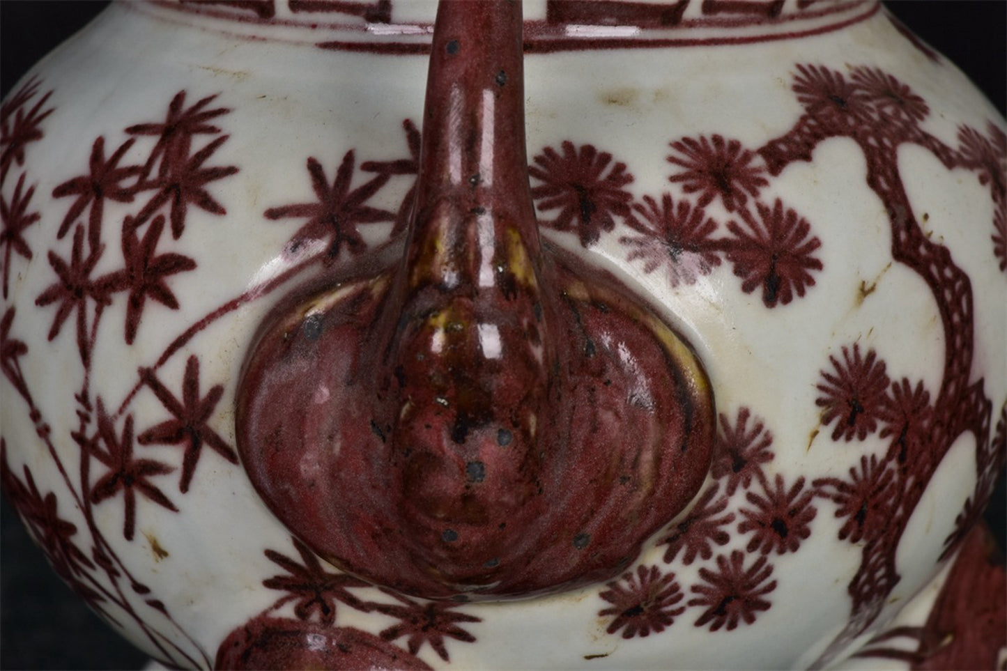 Chinese antique patterned three legged double ear incense burner