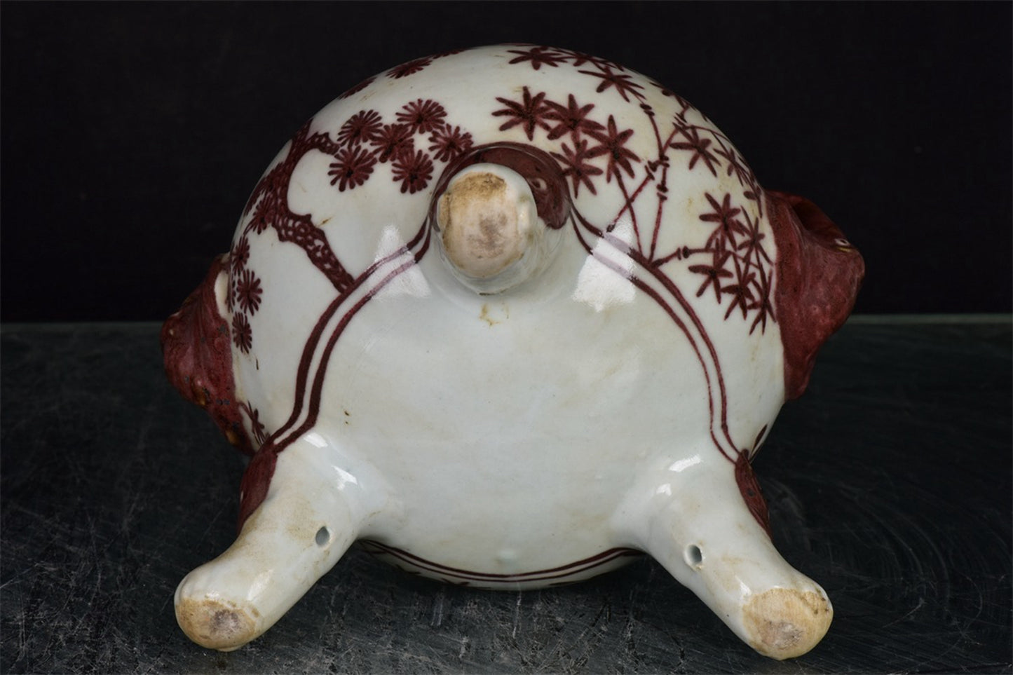 Chinese antique patterned three legged double ear incense burner