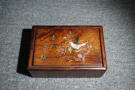 Chinese antique rosewood inlaid shell mechanism box