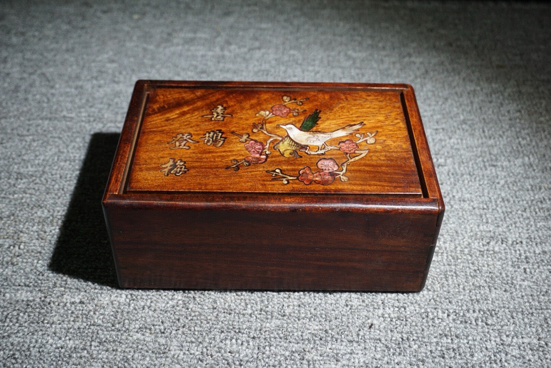 Chinese antique rosewood inlaid shell mechanism box