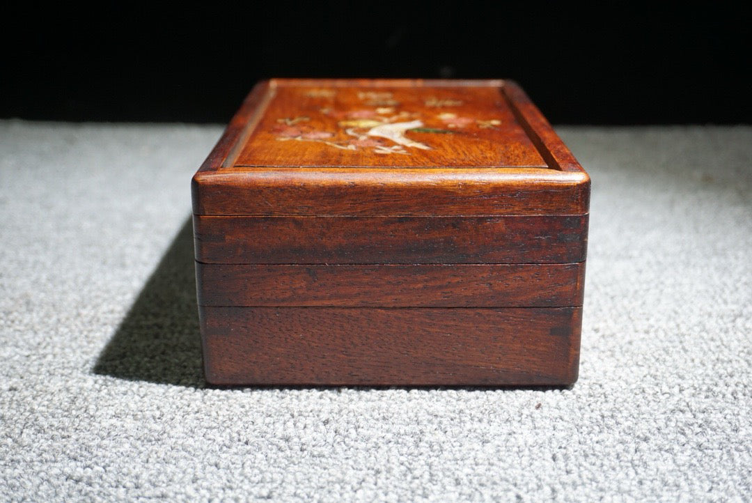 Chinese antique rosewood inlaid shell mechanism box