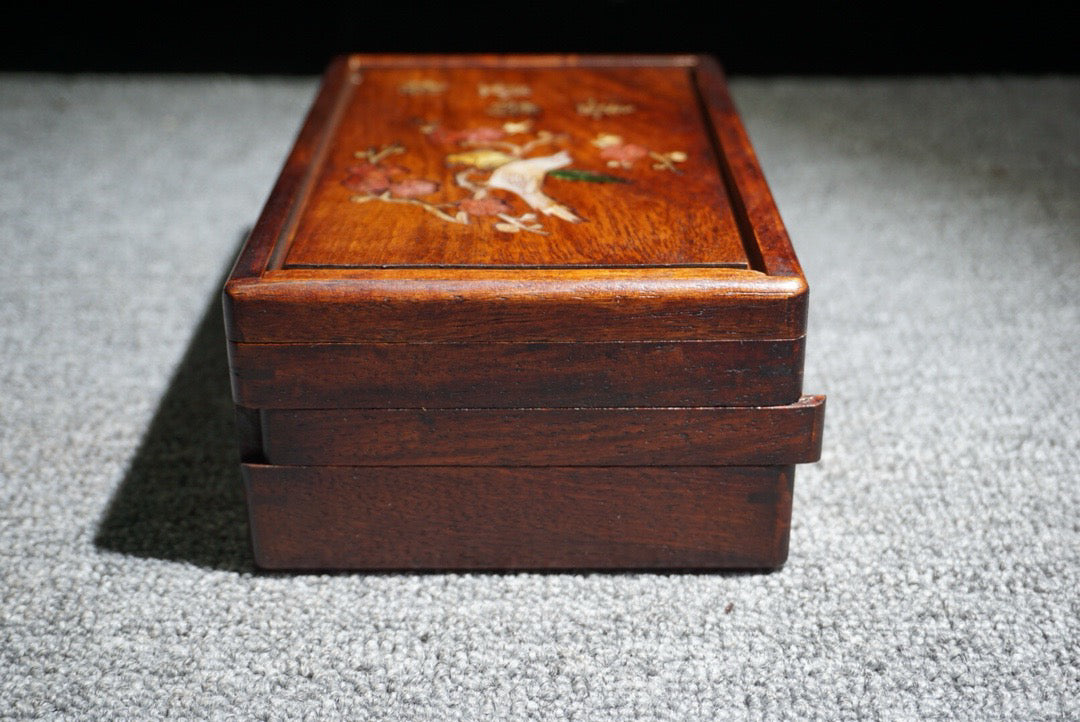 Chinese antique rosewood inlaid shell mechanism box