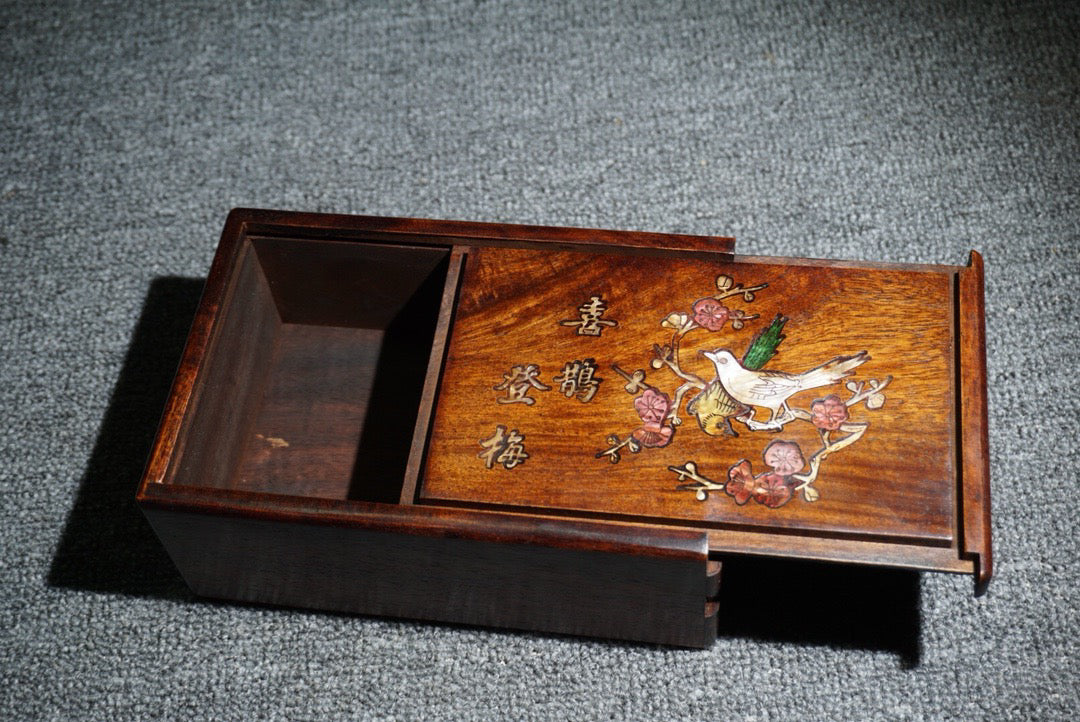 Chinese antique rosewood inlaid shell mechanism box