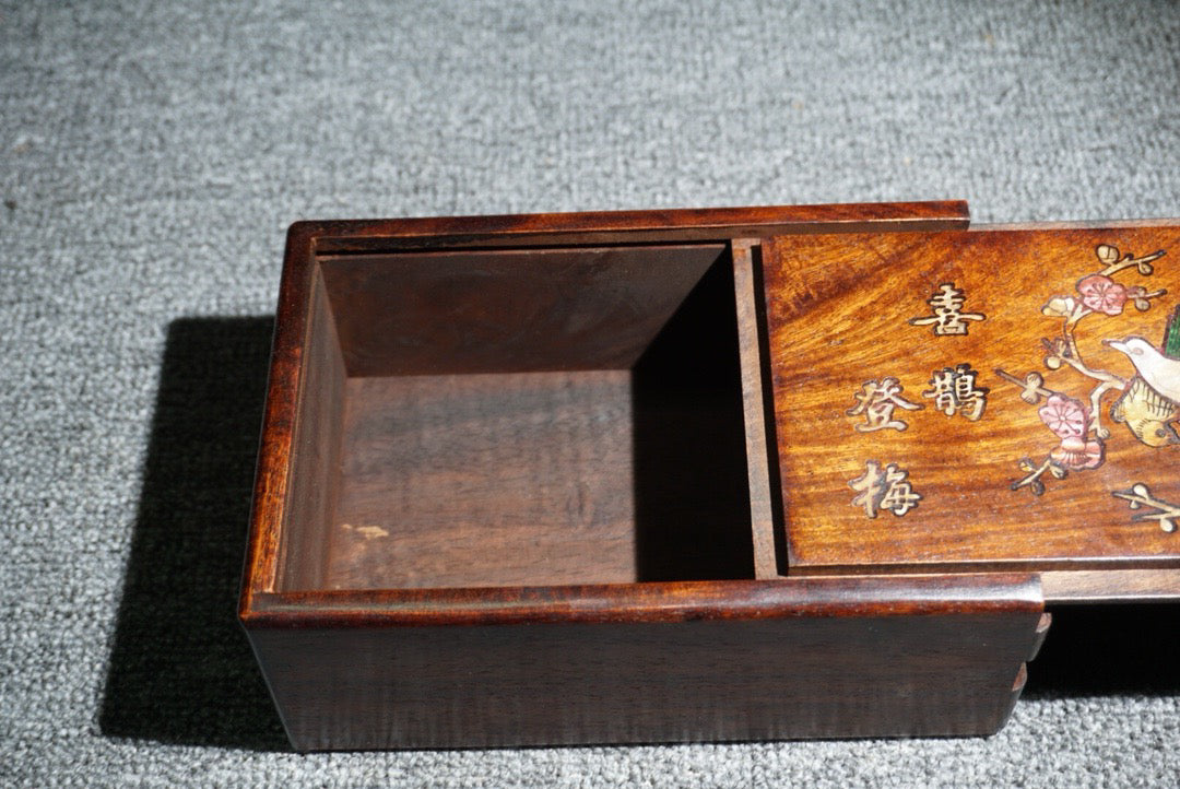 Chinese antique rosewood inlaid shell mechanism box