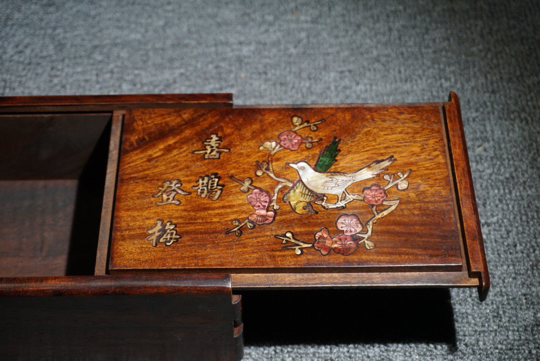 Chinese antique rosewood inlaid shell mechanism box