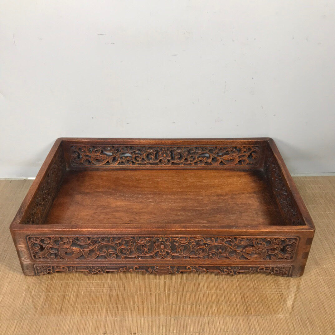 Chinese antique rosewood hollow tea tray