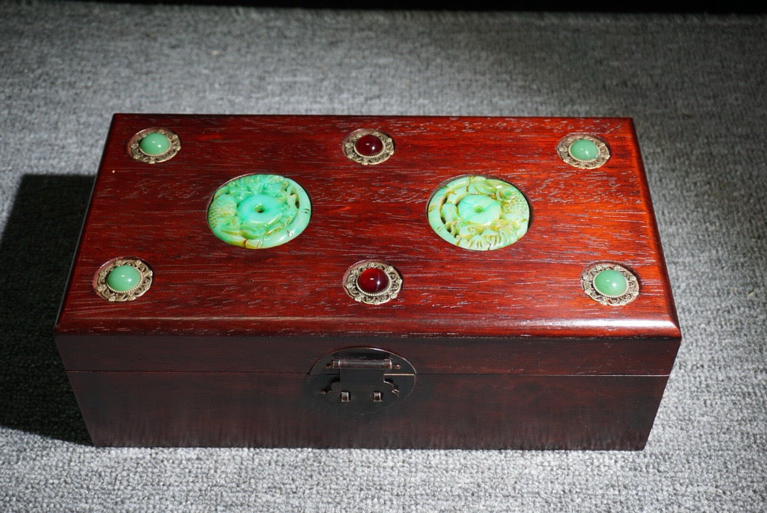 Chinese antique rosewood inlaid gemstone box