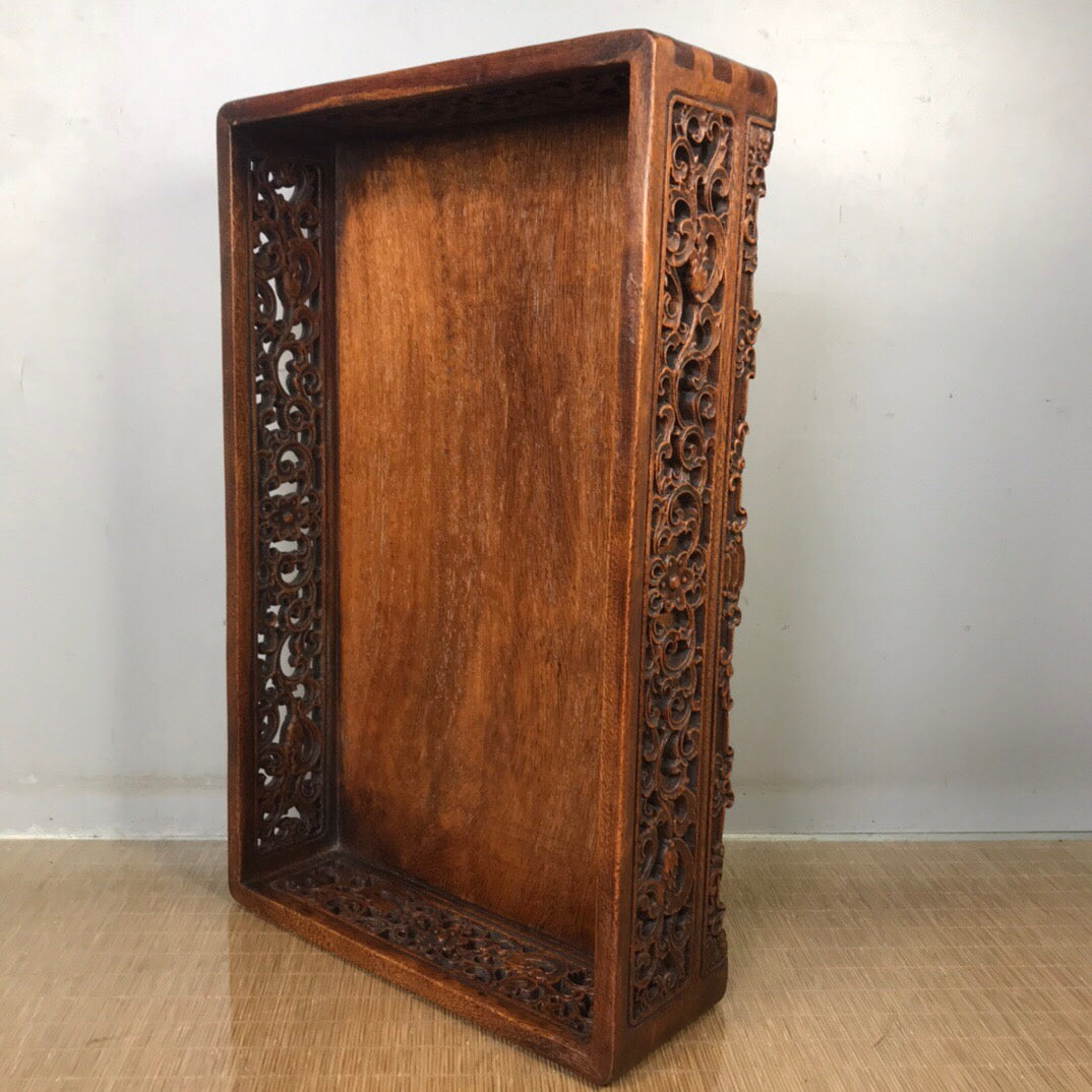 Chinese antique rosewood hollow tea tray