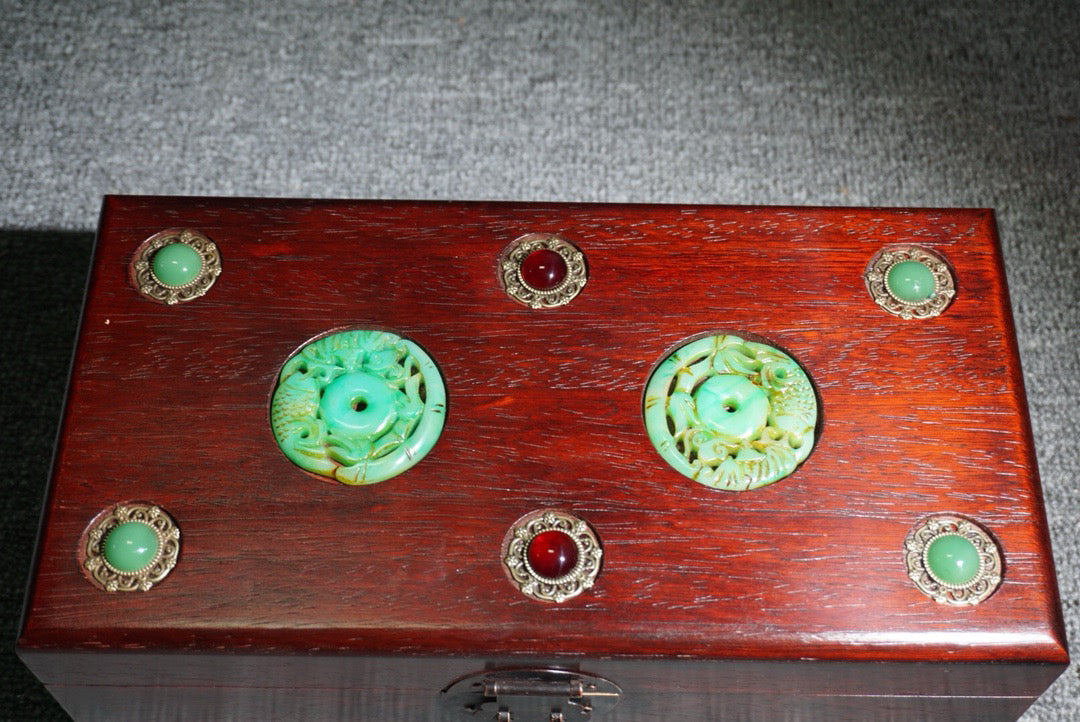 Chinese antique rosewood inlaid gemstone box