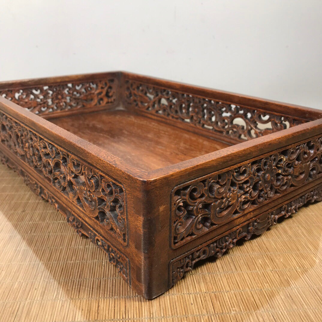Chinese antique rosewood hollow tea tray