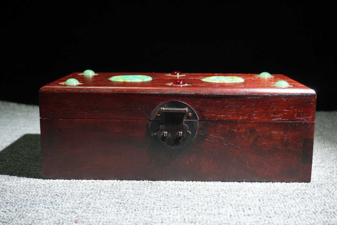 Chinese antique rosewood inlaid gemstone box