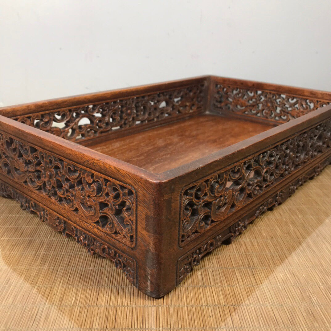 Chinese antique rosewood hollow tea tray