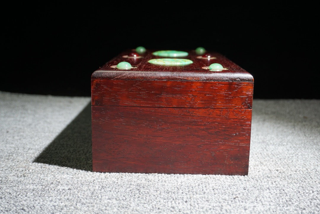 Chinese antique rosewood inlaid gemstone box