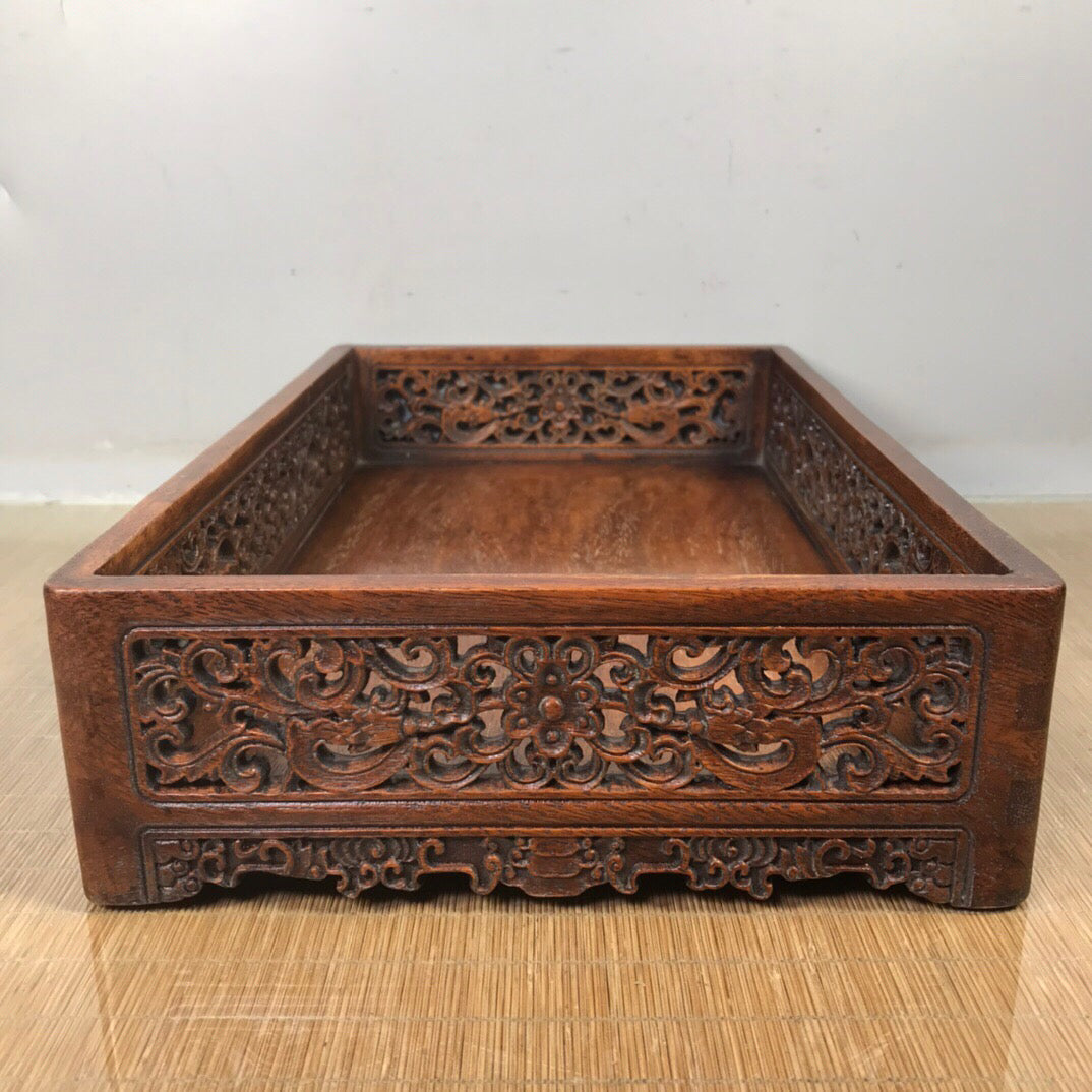 Chinese antique rosewood hollow tea tray