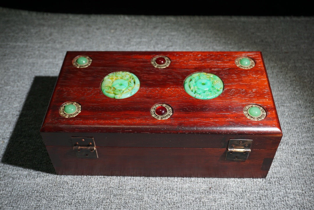 Chinese antique rosewood inlaid gemstone box
