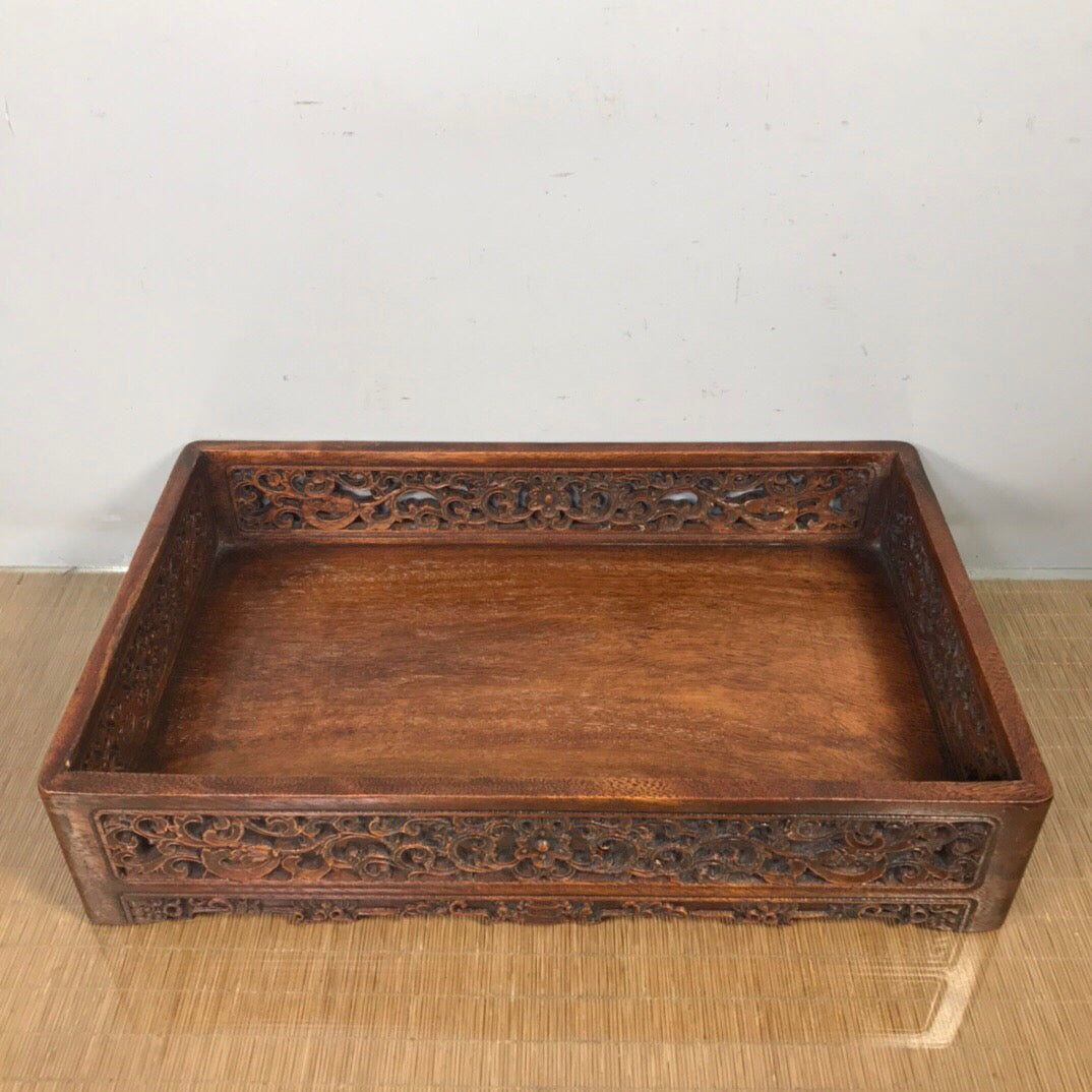Chinese antique rosewood hollow tea tray