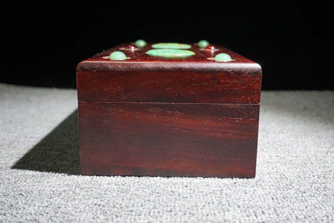 Chinese antique rosewood inlaid gemstone box