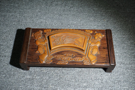 Chinese antique ebony inlaid bamboo spring ink bed