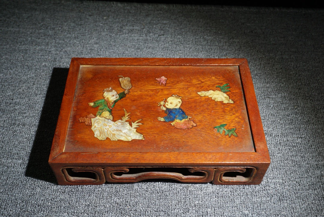 Chinese antique rosewood inlaid shell Fuwa small table