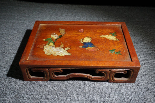 Chinese antique rosewood inlaid shell Fuwa small table