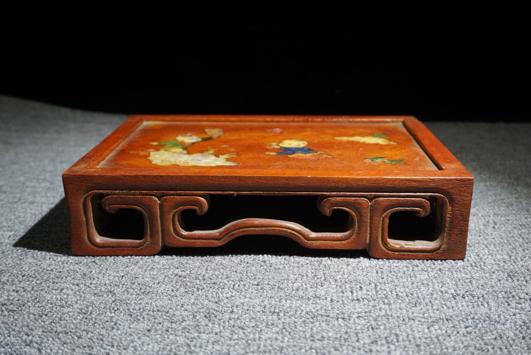 Chinese antique rosewood inlaid shell Fuwa small table