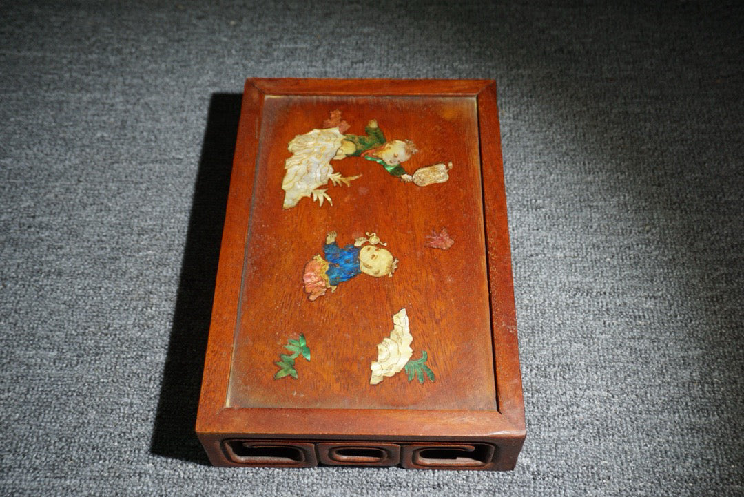 Chinese antique rosewood inlaid shell Fuwa small table