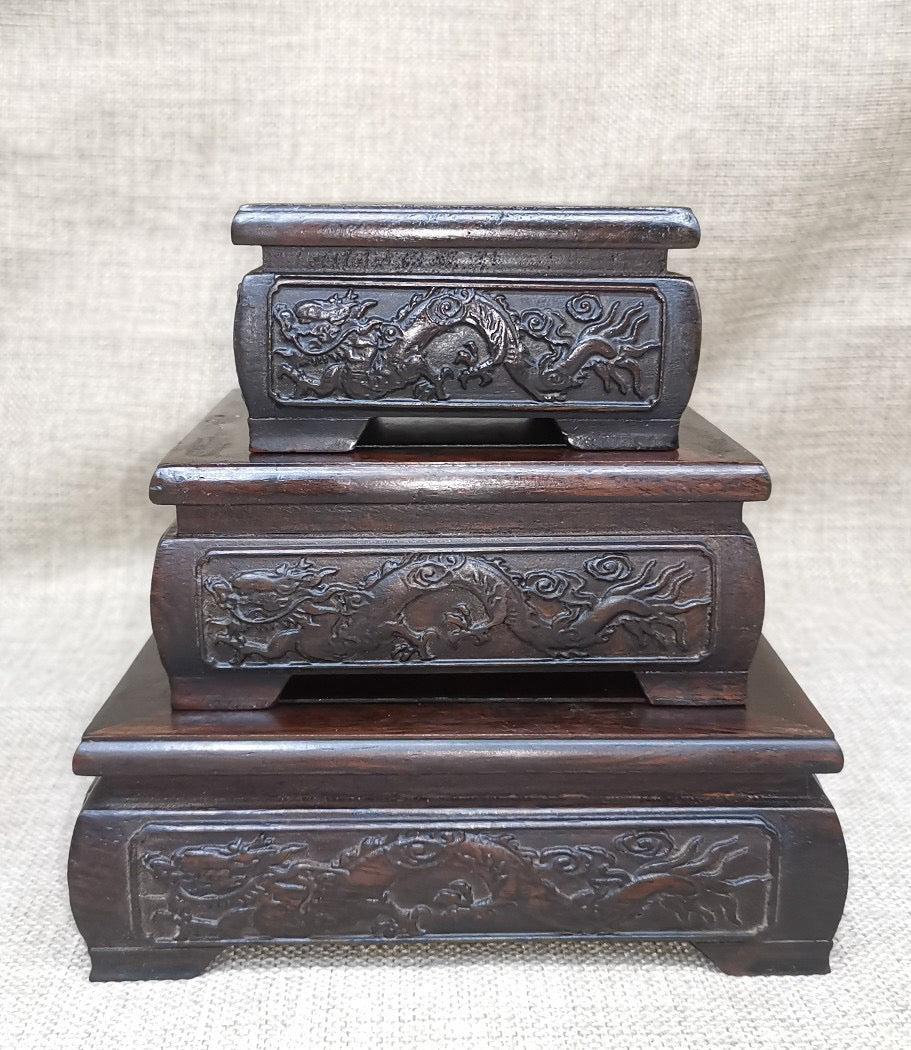 Three piece set of Chinese antique ebony base