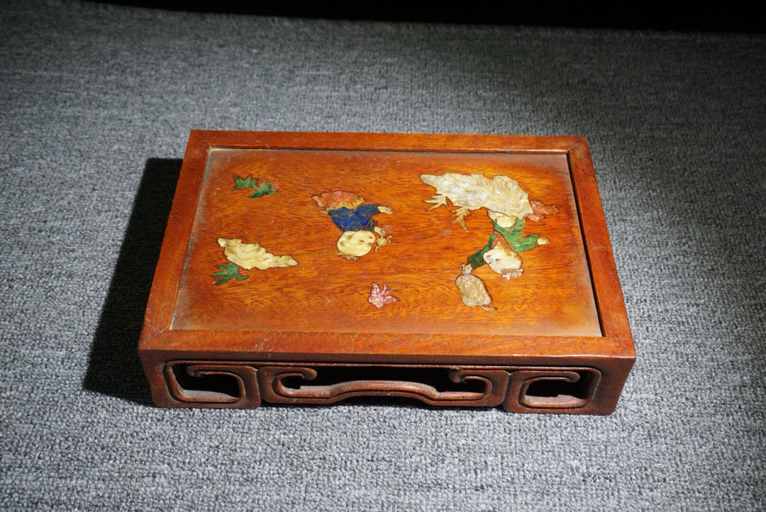 Chinese antique rosewood inlaid shell Fuwa small table