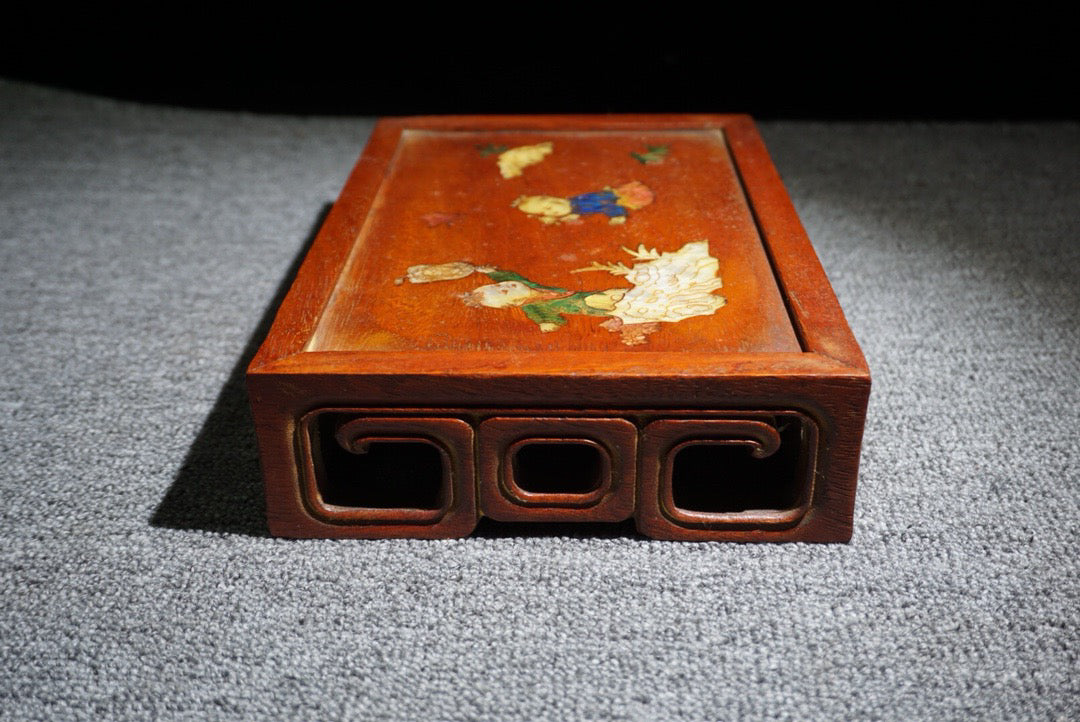 Chinese antique rosewood inlaid shell Fuwa small table